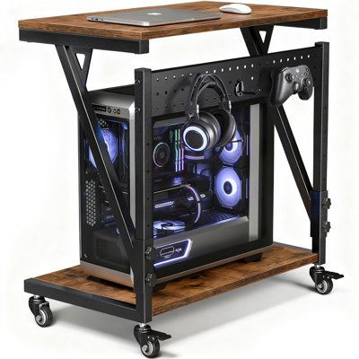 Computer Tower Cart, Height Adjustable PC Tower Stand, Mobile Rolling PC Cart, 2-Tier ATX-Case CPU Holder, PC Stand with Wheels, 23.23"-31.10" H, Black Pro