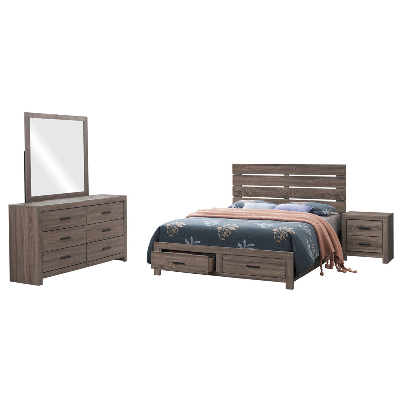 Chambre de rangement 4 pièces Sili, Brun chêne, bronze foncé, Grand lit