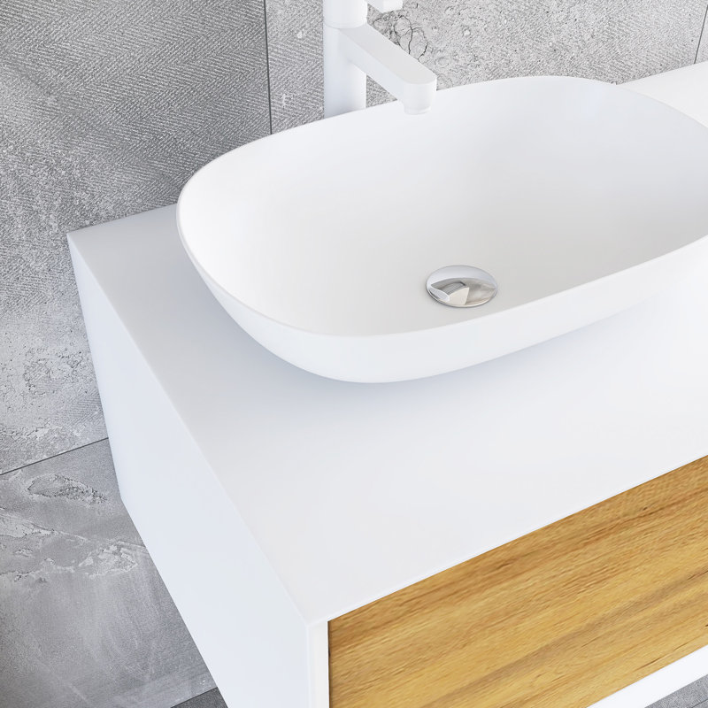 Meuble-lavabo mural 48 po avec plateau blanc uni