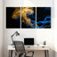 Méduse dorée, tentacules bleus sur fond sombre, ensemble de 3 impressions sur toile