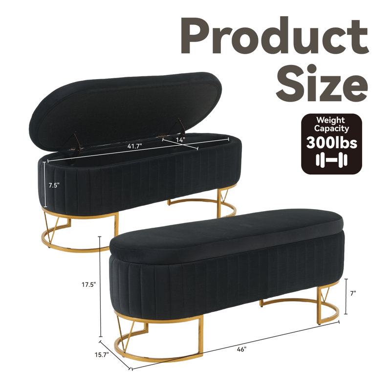 Kathlin  Upholstered Flip Top Storage bench, Black