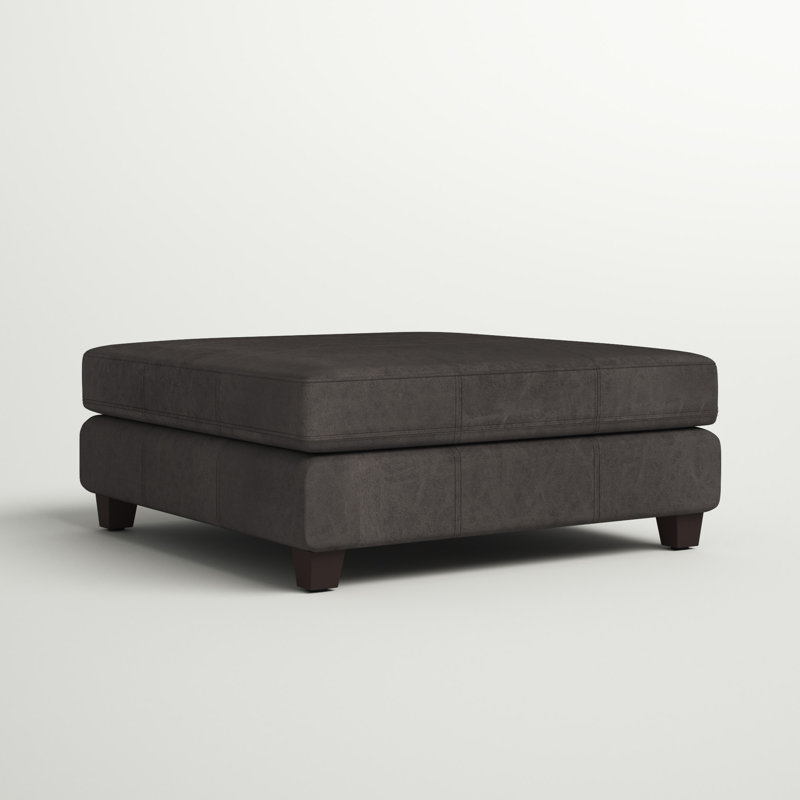 Annlynn Faux Leather Ottoman, Distressed Black Faux Leather