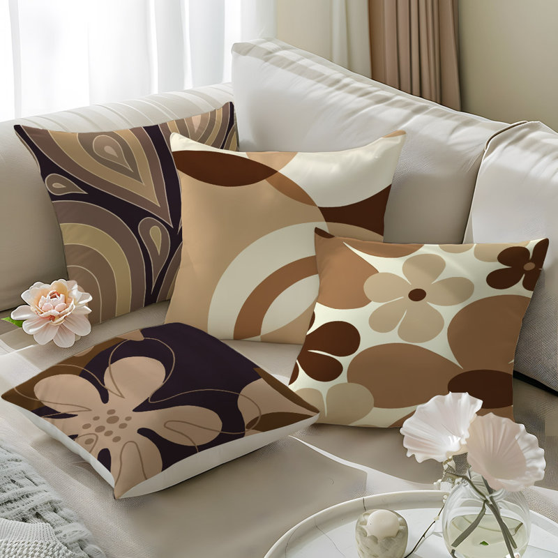 4 housses de coussin décoratives à motif de fleurs simples 4 pièces