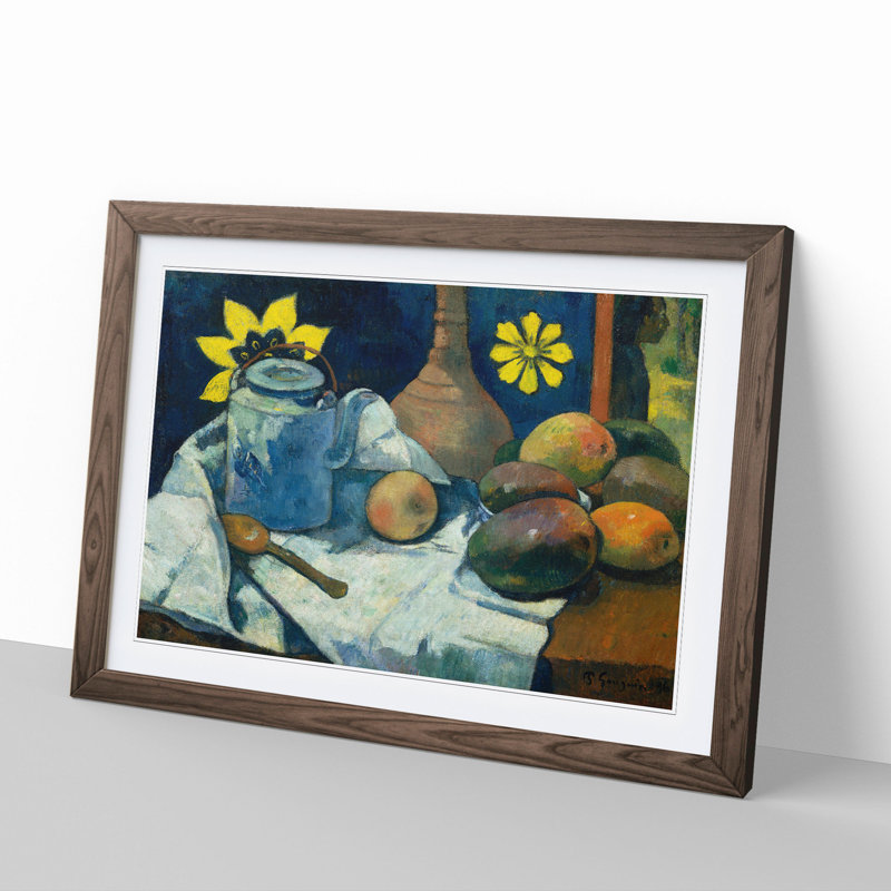 Still Life with Teapot and Fruit by Paul Gauguin - Framed Print, 27cm H x 36cm W x 2cm D, Walnut Framed
