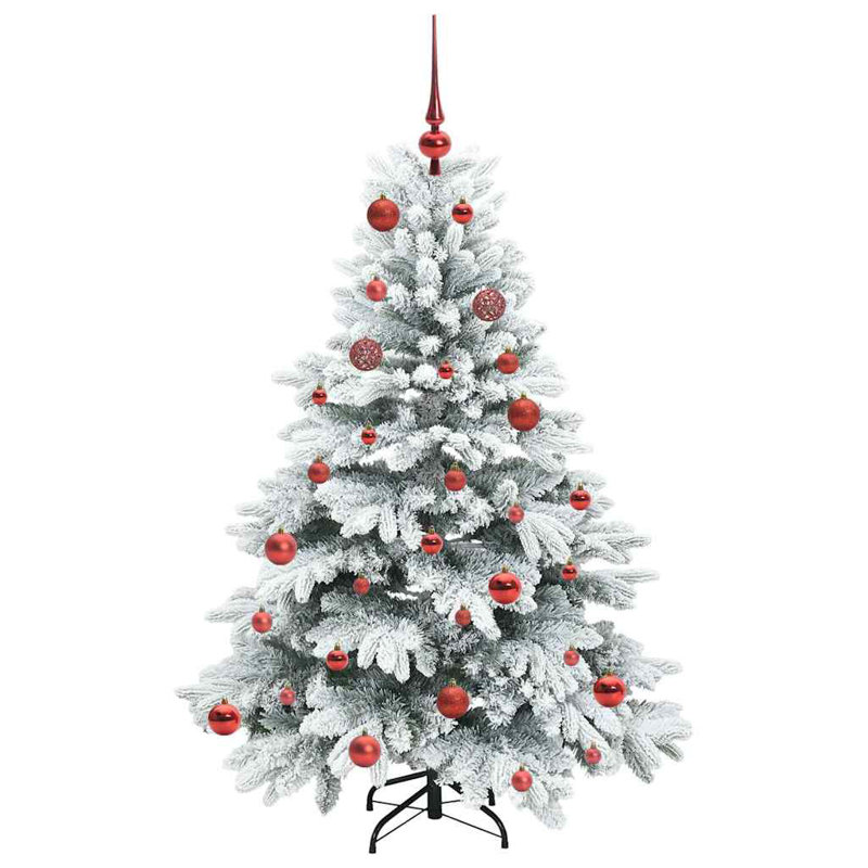 Artificial Christmas Tree with 150 LEDs Green PE and PVC, White/Red, 4.92' H