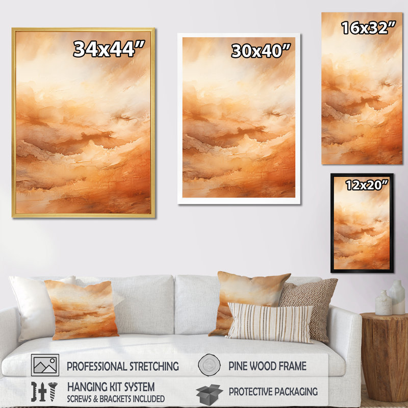 «Beige Sandy Clouds Horizon», reproduction d'art sur toile, Cadre simple noir, H 32 po x l 24 po x P 1 po