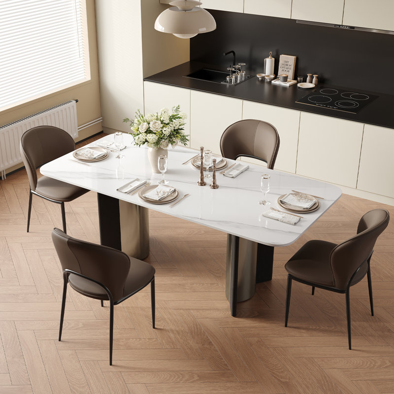 Janaysha Modern Dining Table Chairs, Faux Leather, 2Pieces, Brown
