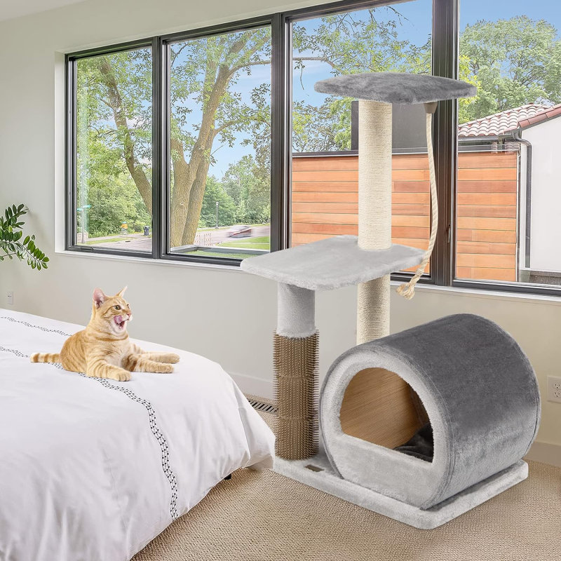 92cm H Cat Tree, Grey/Brown/Blue