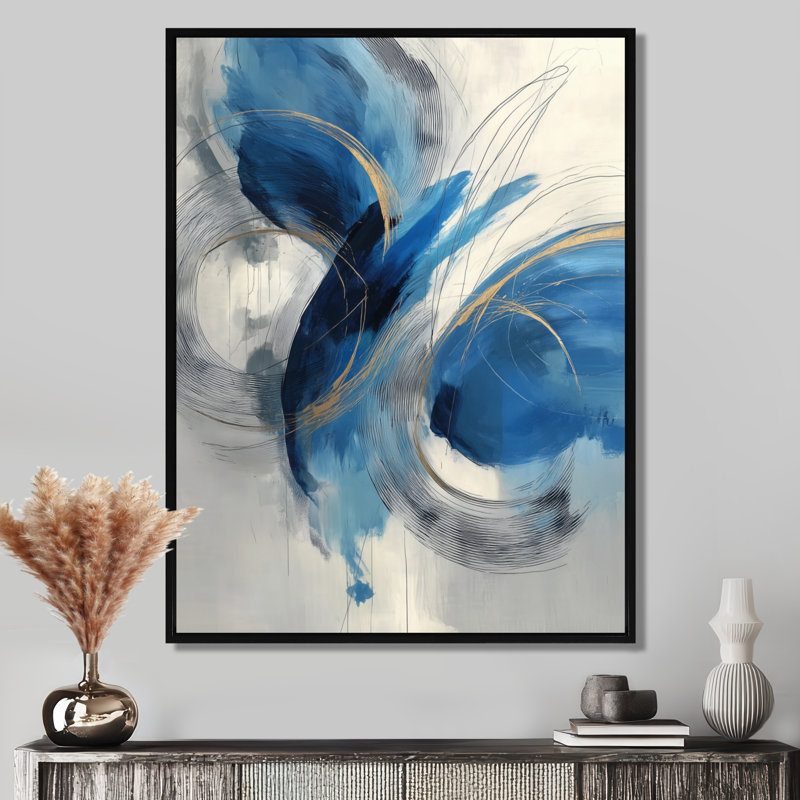 Abstrait tourbillon dans des tons bleus et blancs - art mural impression sur toile, décoration murale minimaliste bleue, Noir