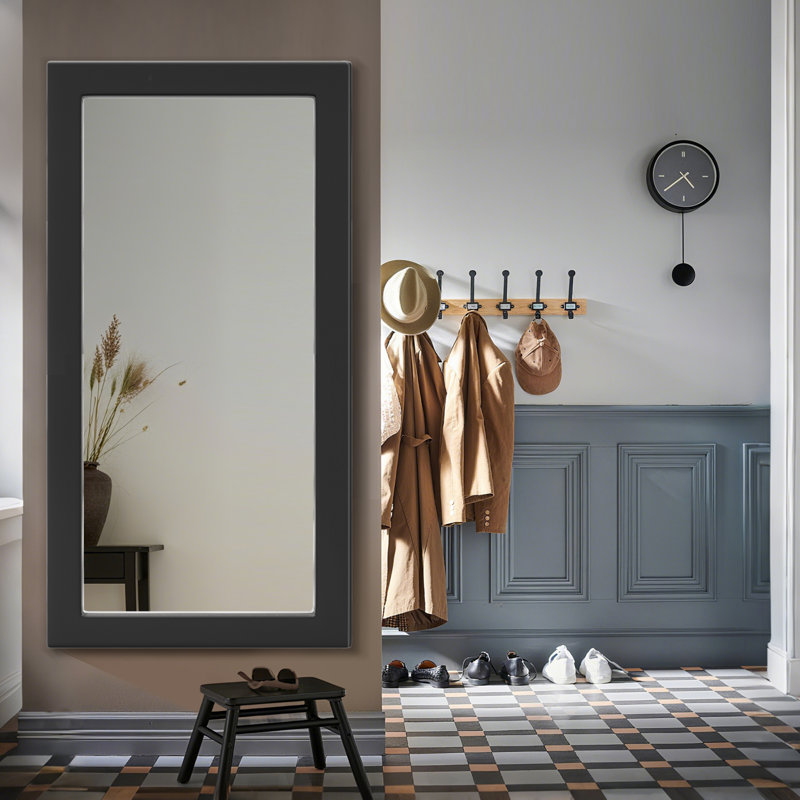 Miroir mural en bois surdimensionné pleine grandeur, 71 po x 32 po, Noir