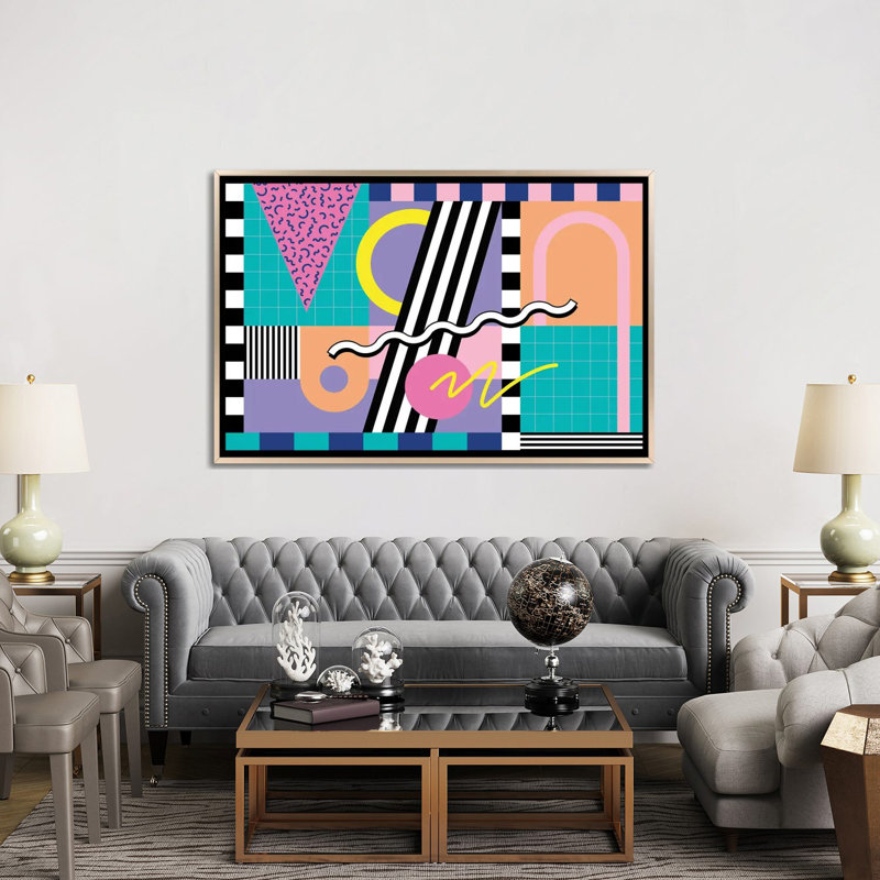 Motif de Memphis 85 - années 80/90 rétro - reproduction d'art mural - toile encadrée, H 40 po x l 60 po, Champagne