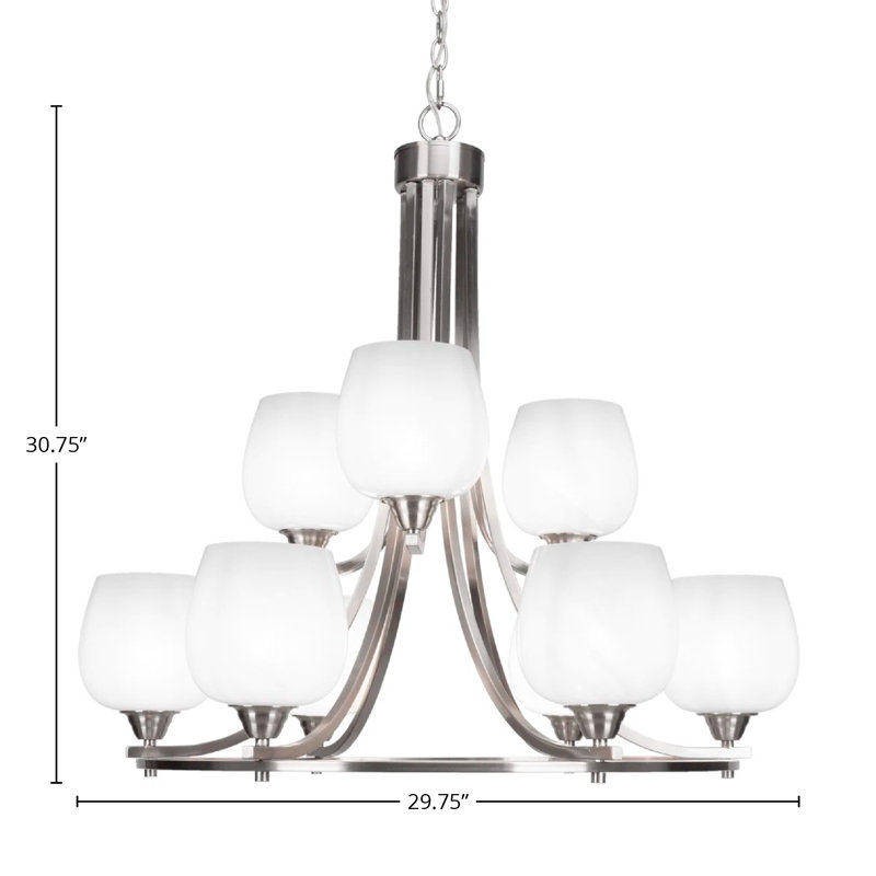 Lustre 9 lumières, Nickel brossé, Blanc