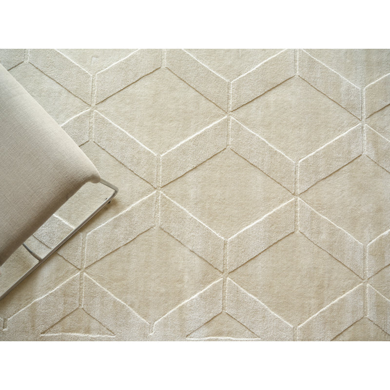 Brunello Modern Handmade Silky Nylon Light Beige Area Rug, Rectangle 10' x 14'