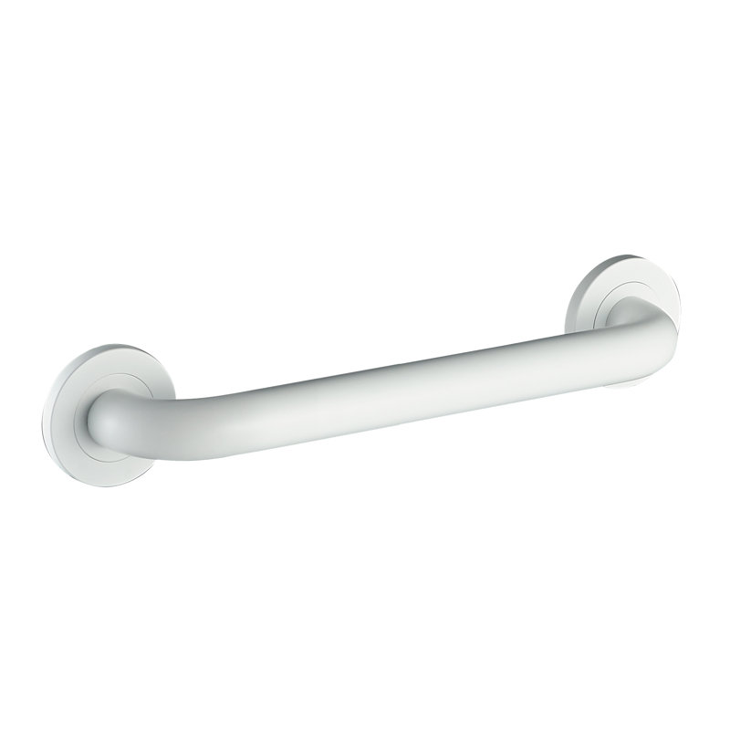 12" Wall-Mounted Round Grab Bar - Matte White, Premium Brass Construction, Installation Hardware Included, 3" x 12"