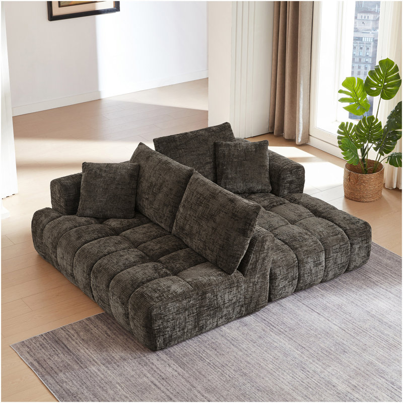 Canapé modulaire surdimensionné en L Chenille, design minimaliste, canapé-lit confortable pour les salons, les appartements et les espaces de réception