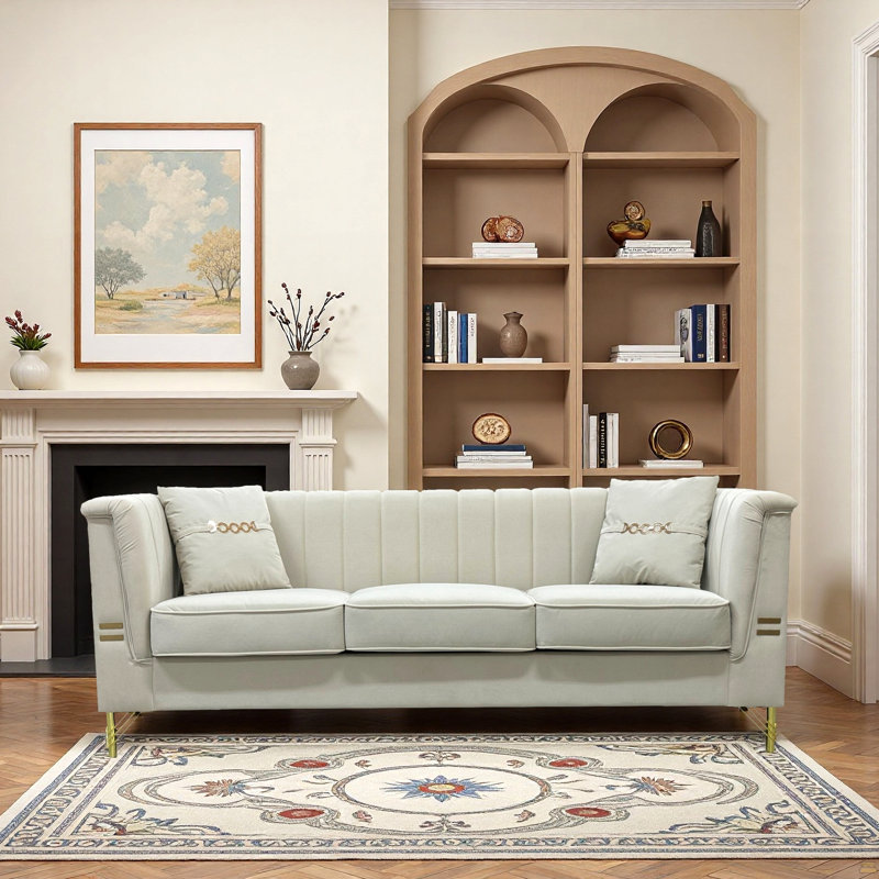 Chesterfield en velours 3 places, Beige