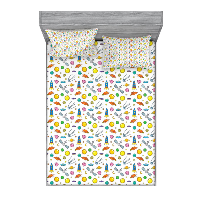 Microfiber Floral Sheet Set, Queen Sheet Set + Fitted Sheet + 2 Pillowcases, Yellow Floral