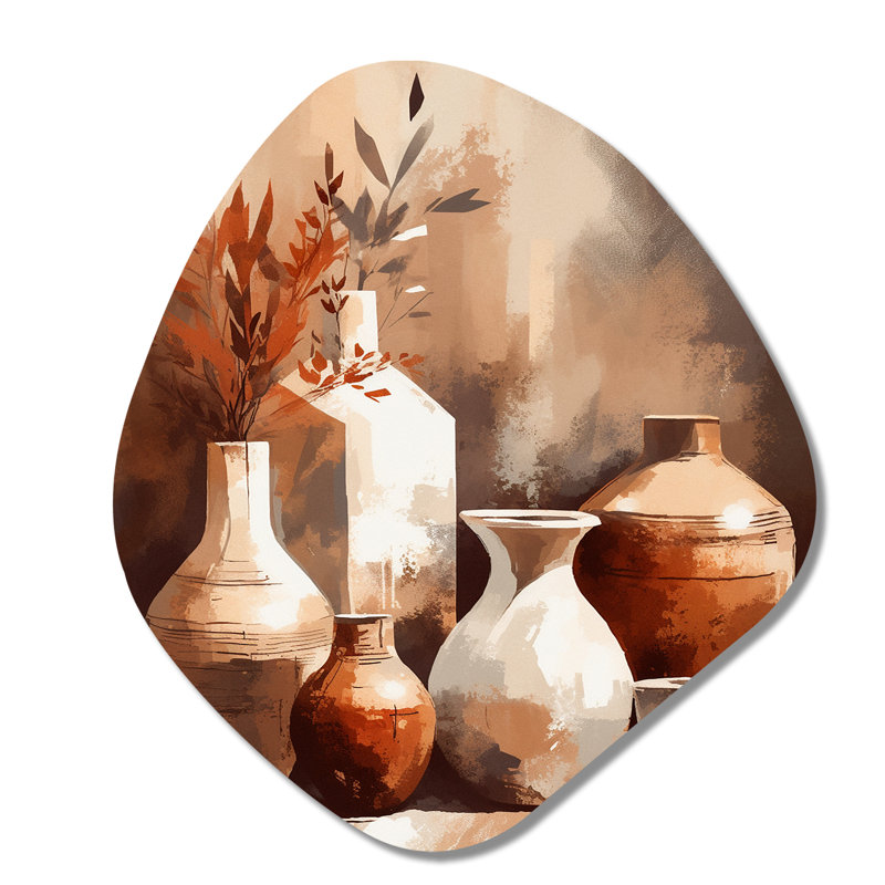 Art mural mural asymétrique en terre brune et crème II - Boho Pottery, H 35 po x l 31 po