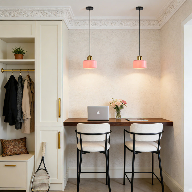 Luminaire suspendu Mid-Century, Rose, Doré