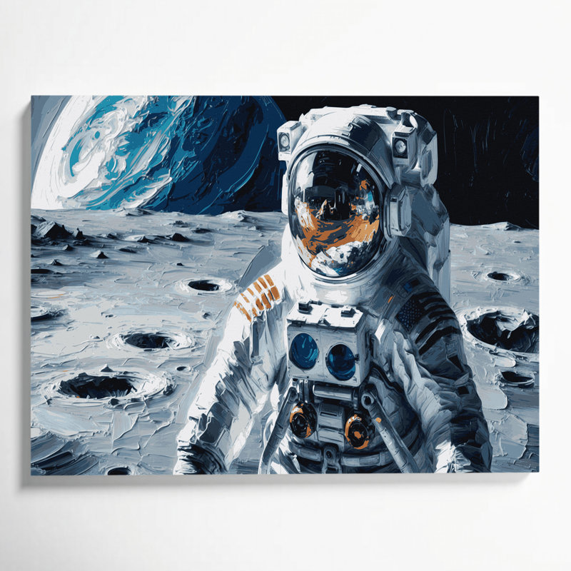 Art mural sur toile gris "Space buzz Aldrin Moon Landing", H 11 po x l 14 po