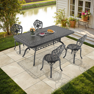 Ensemble de salle à manger 5 pièces pour table rectangulaire en aluminium moulé d'extérieur, taille compacte (largeur du siège: 15,35 po), idéal pour les terrasses de jardin