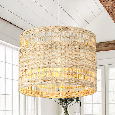 1-Light Farmhouse Boho Rattan Pendant Light