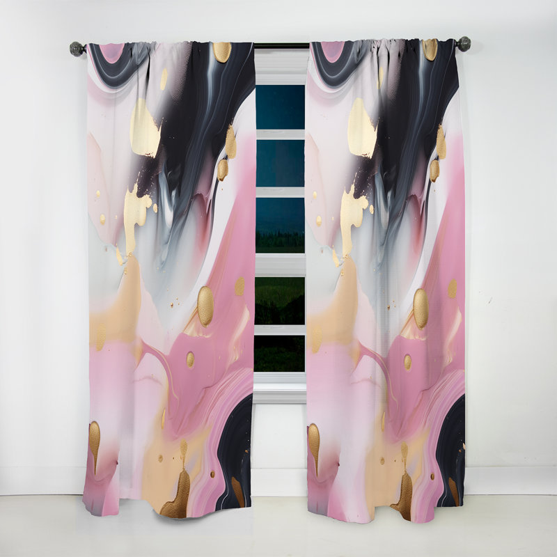 Rebello - Marbre mystérieux rose et or II - Rideau moderne - Velours obscurcissant - 1 panneau, L 52 po x L 90 po