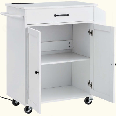 Kitchen Island Cart Rolling Storage Cabinet On Wheel With Charging Station