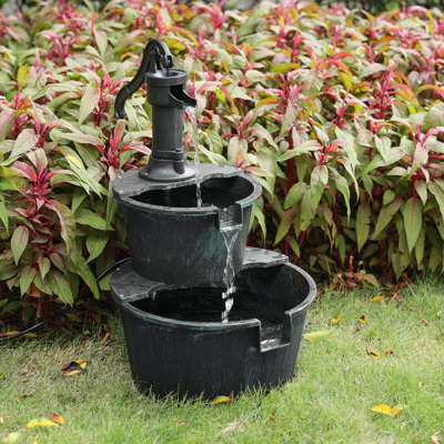 Jackielynn 27" Barrel and Pump Fountain Outdoor, Cascading Waterfall Fountain with Recirculating Pump