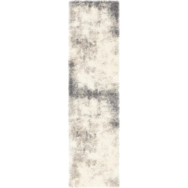 Tapis abstrait gris / ivoire, Tapis de couloir 2 pi 7 po x 10 pi