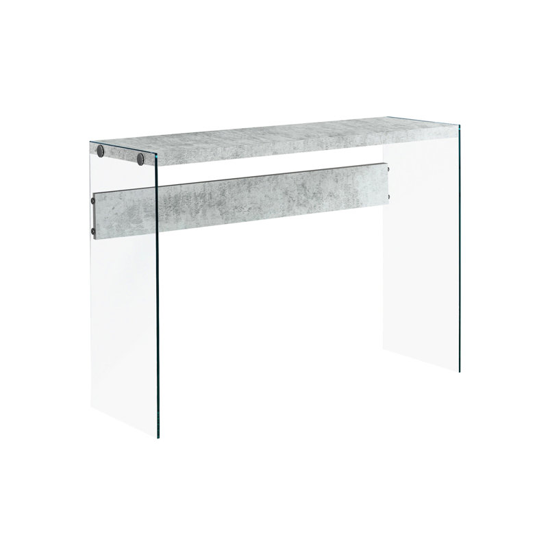 Table d'appoint moderne en gris avec surface en verre trempé et console en stratifié