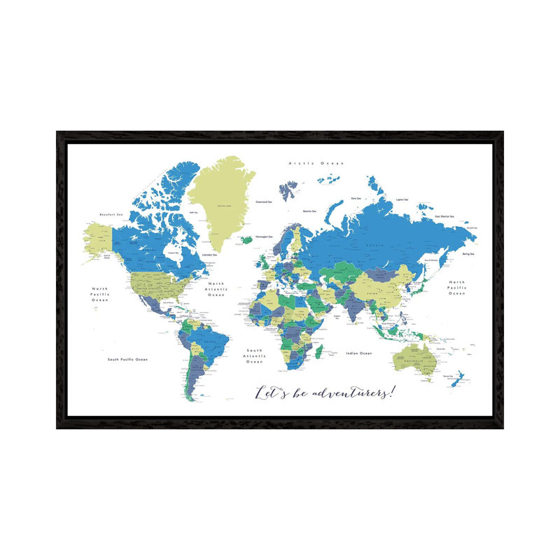 Let's Be Adventurers Detailed World Map by Blursbyai - Gallery-Wrapped Canvas Giclée on Canvas, 101.6 cm H x 66.04 cm W
