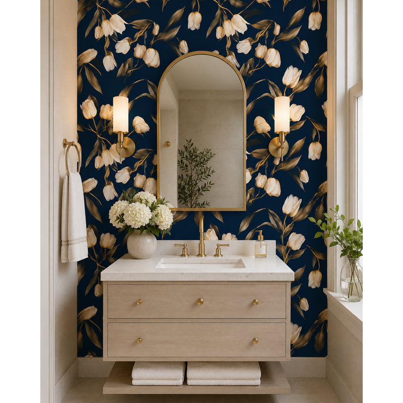 Navy Fiasco  Tulips Removable Wallpaper
