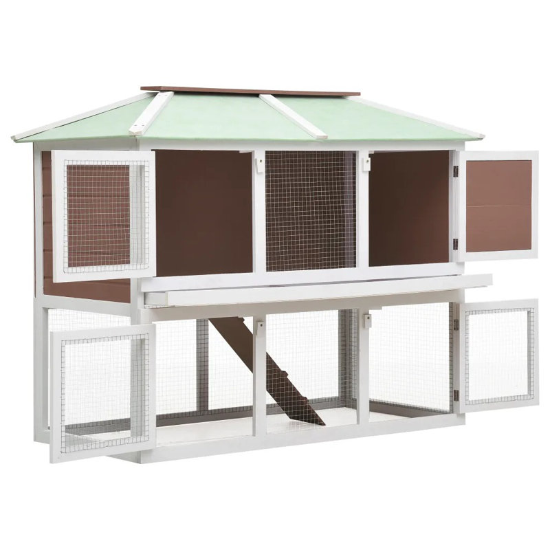 Alina Weather Resistant Rabbit Hutch, White/Brown/Green