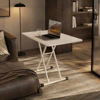 Bureau pliant à hauteur réglable, portable pour utilisation à l'intérieur et à l'extérieur, aucun assemblage requis, blanc