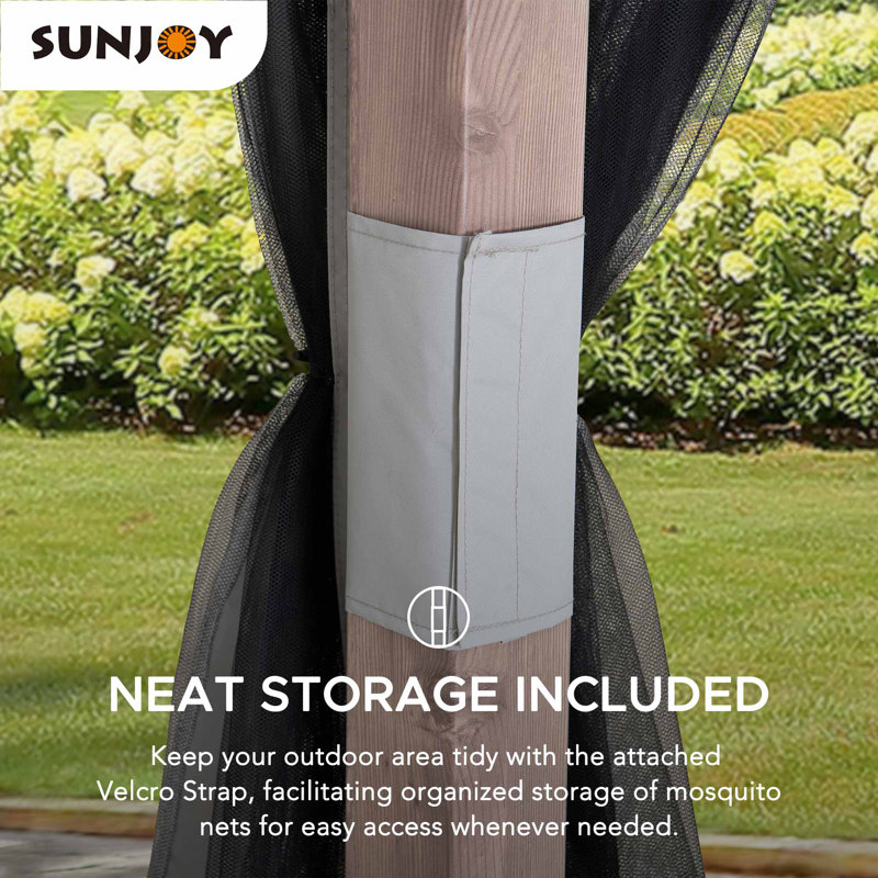 Sunjoy 12 x 12 ft. Gazebo with 2-Tier Canopy Roof, Outdoor Backyard Steel Frame Soft Top Gazebo with Ceiling Hook and Mesh Netting