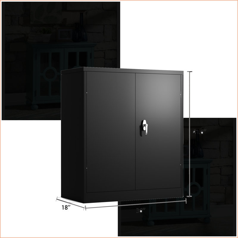Cabinets | Lockable Metal Storage Cabinet with 2 Doors &amp; Adjustable Shelves | Office/Garage/Warehouse | Black, Metal