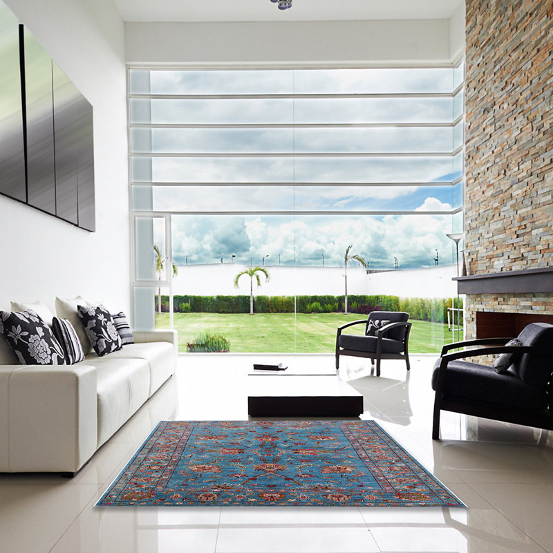 Tapis oriental bleu Furrier, Carré 7 pi