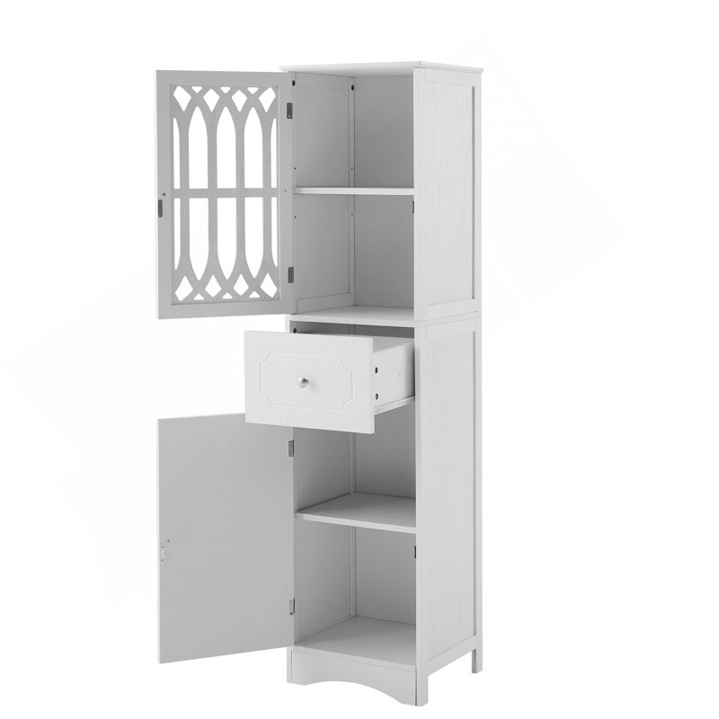Tall Bathroom Cabinet, Freestanding Storage Cabinet With Drawer And Doors, MDF Board, Acrylic Door, Adjustable Shelf, White