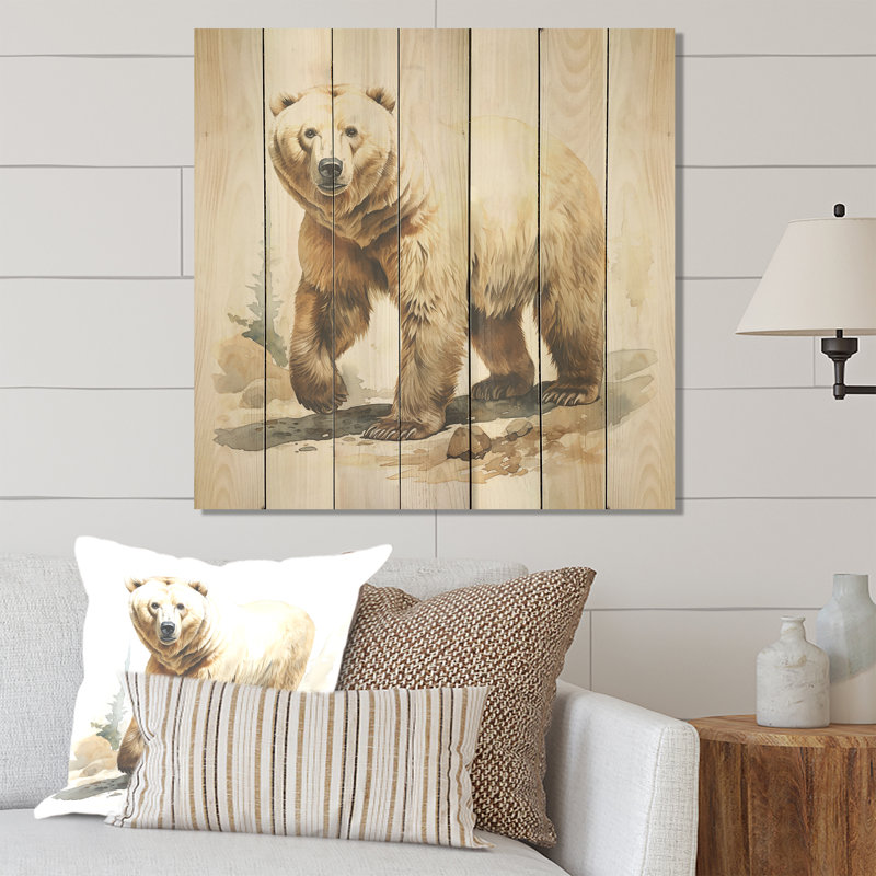 Ours polaire blanc d'hiver I - Ours sur bois, H 30 po x l 30 po
