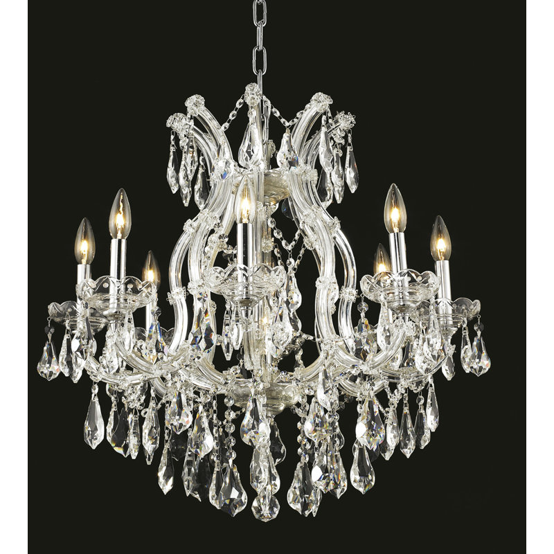 Lustre classique à 9 lumières de style bougie Stockard, Chrome / cristal (transparent) / coupe royale