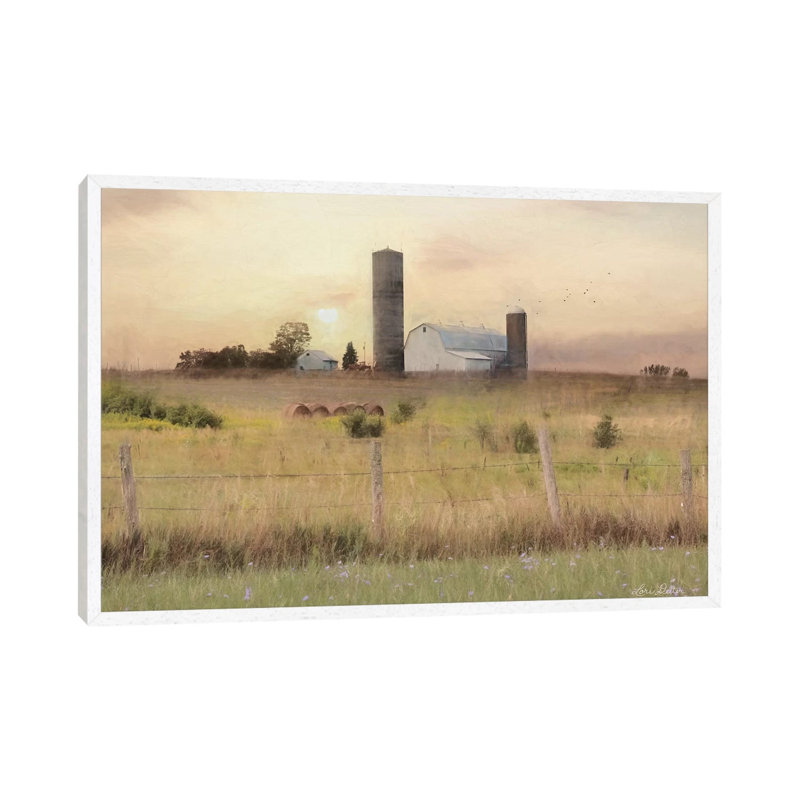 Sunset At The Dexter Farm by Lori Deiter - Print on Canvas, 45.72cm H x 66.04cm W x 3.81cm D, White Framed