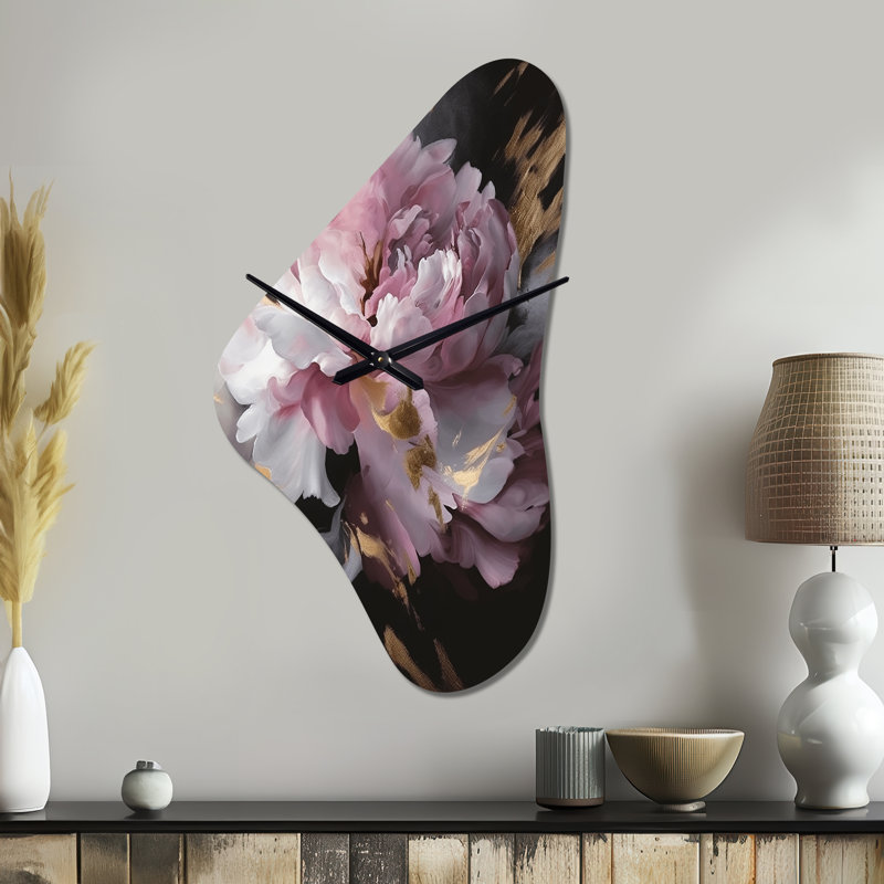 Horloge murale harmonieuse rose et gris pivoine II, Moyenne