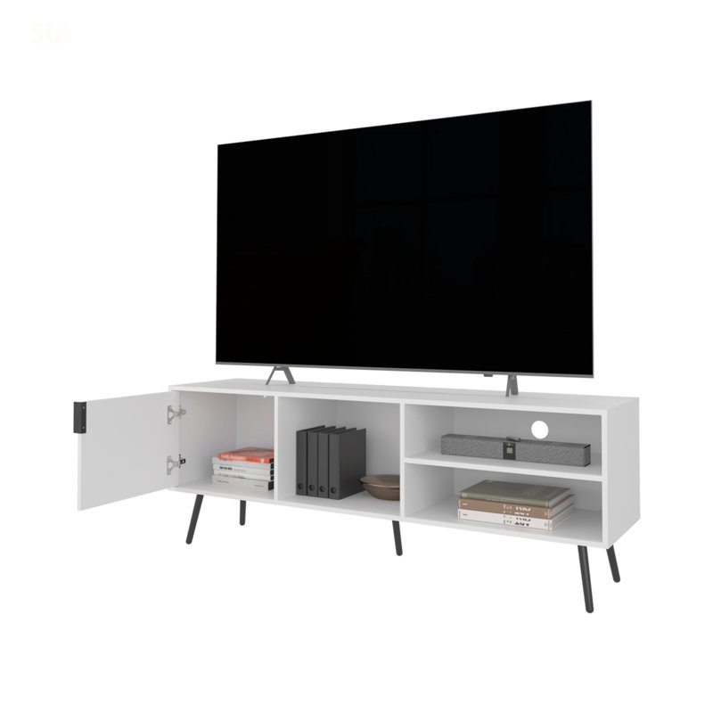 Mescal TV Stand With Multistorage, Door, And Open Compartments For Organized Living, White