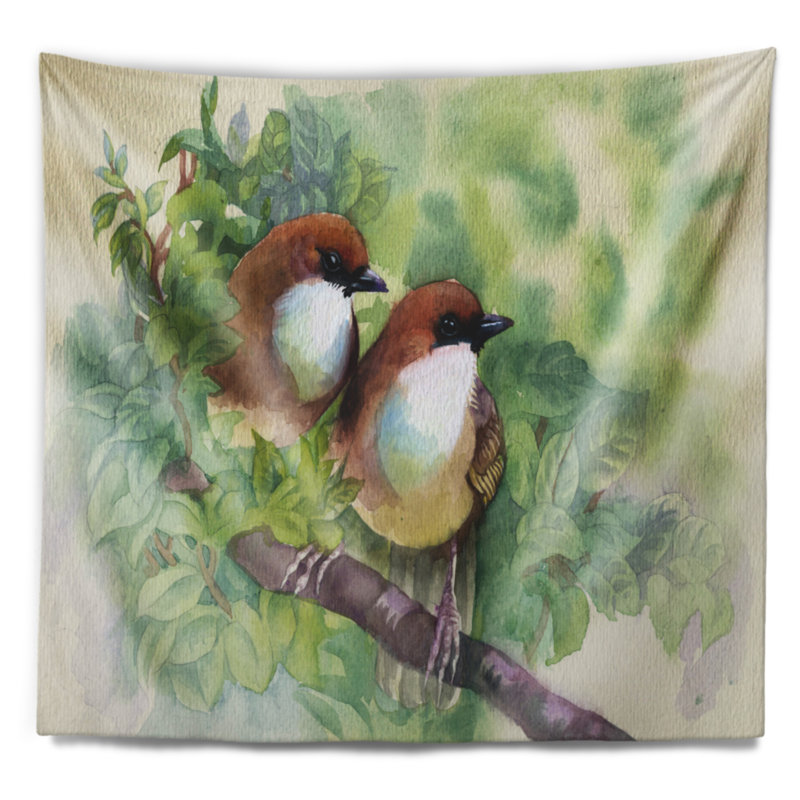 Tapisserie animaux oiseaux de printemps, H 50 po x l 60 po
