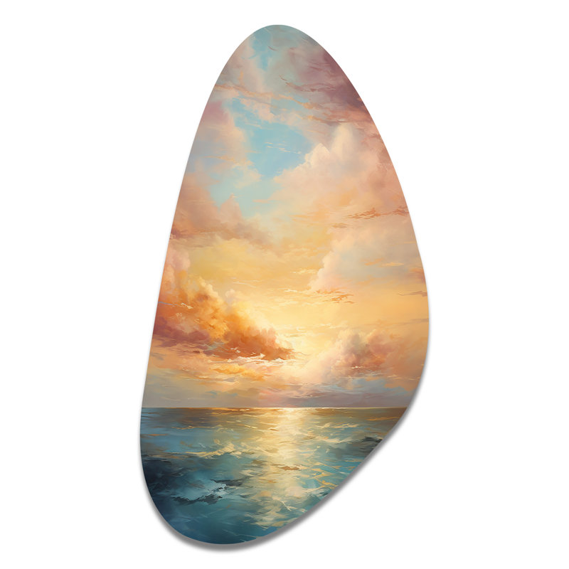 Océan coucher de soleil céleste symphonie - art mural asymétrique en métal coucher de soleil, H 39 po x l 21 po