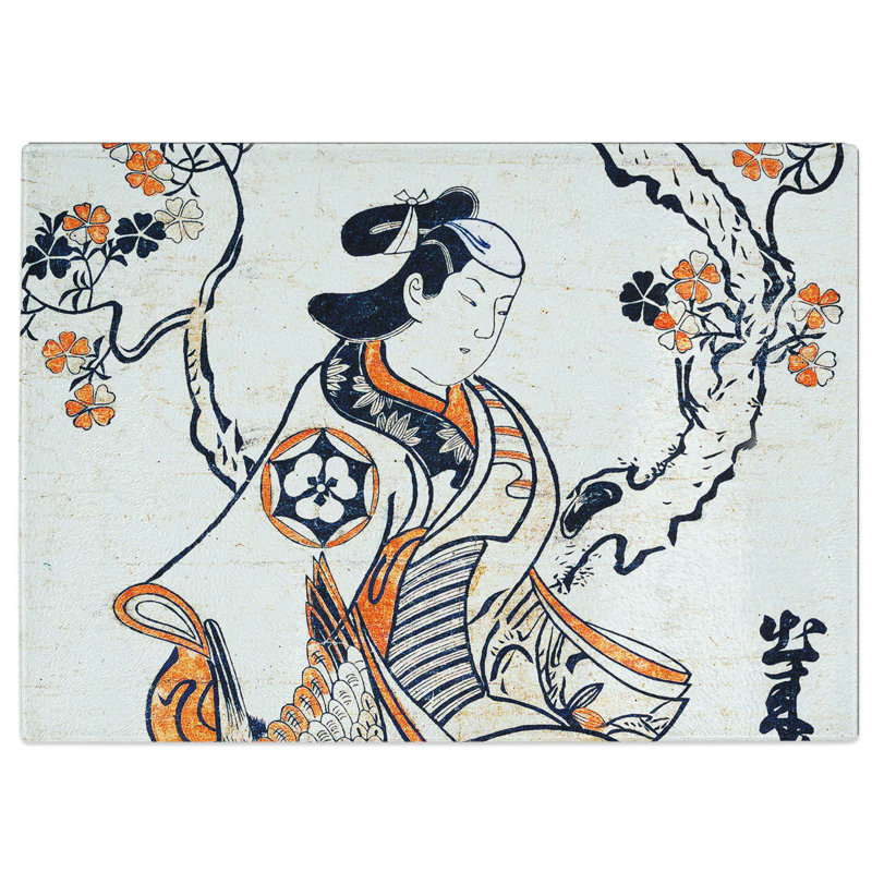Tempered Glass Seated on a Cherry Tree by Torii Kiyonobu Chopping Board, 39 cm W x 28.5 cm L