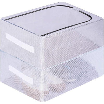 16-inch Stackable Storage Boxes With Clear Lids & Metal Frame 2 Pack