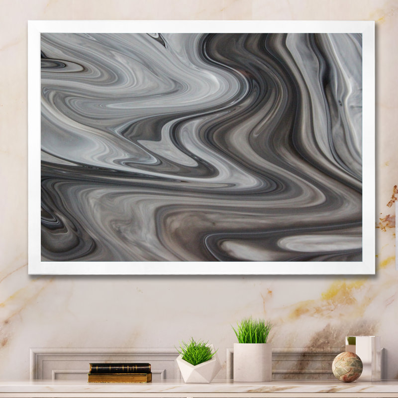«Liquide Art Waves In Shades Of Black», reproduction sur toile flottante, H 30 po x l 40 po x P 1,5 po, Cadre photo blanc