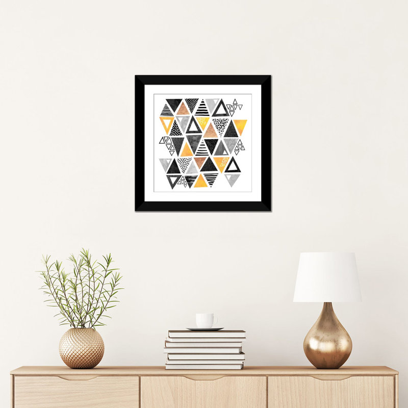 « triangle », impression abstraite sur toile tendue, Blanc, Papier d'art encadré noir, H 24 po x l 24 po x P 1 po